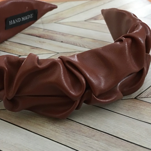 Sincerly Jules Brown Styling Faux Leather Scrunched Headband with Knotted Design - Picture 8 of 10